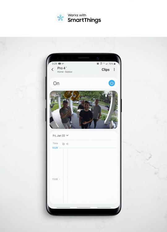 Video capturing the front door is showed on a smart phone